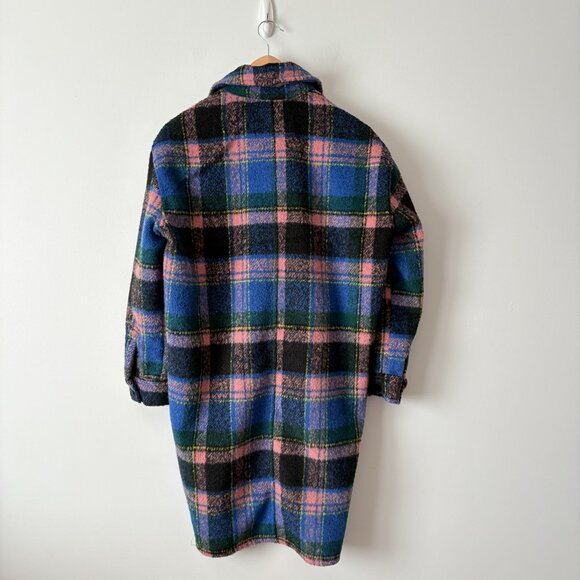 Blank NYC The Comeback Plaid Long Shacket Jacket NWT Blue Pink Size XS - Picture 6 of 8